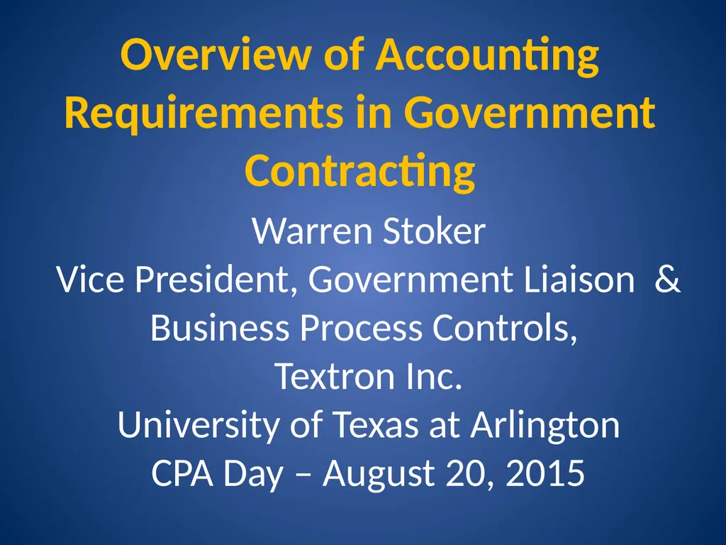 Overview of Accounting Requirements in Government