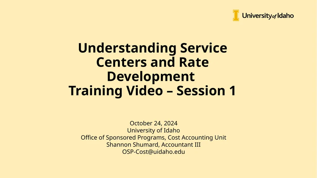 Understanding Service Centers and Rate Development - slide 1 of 20