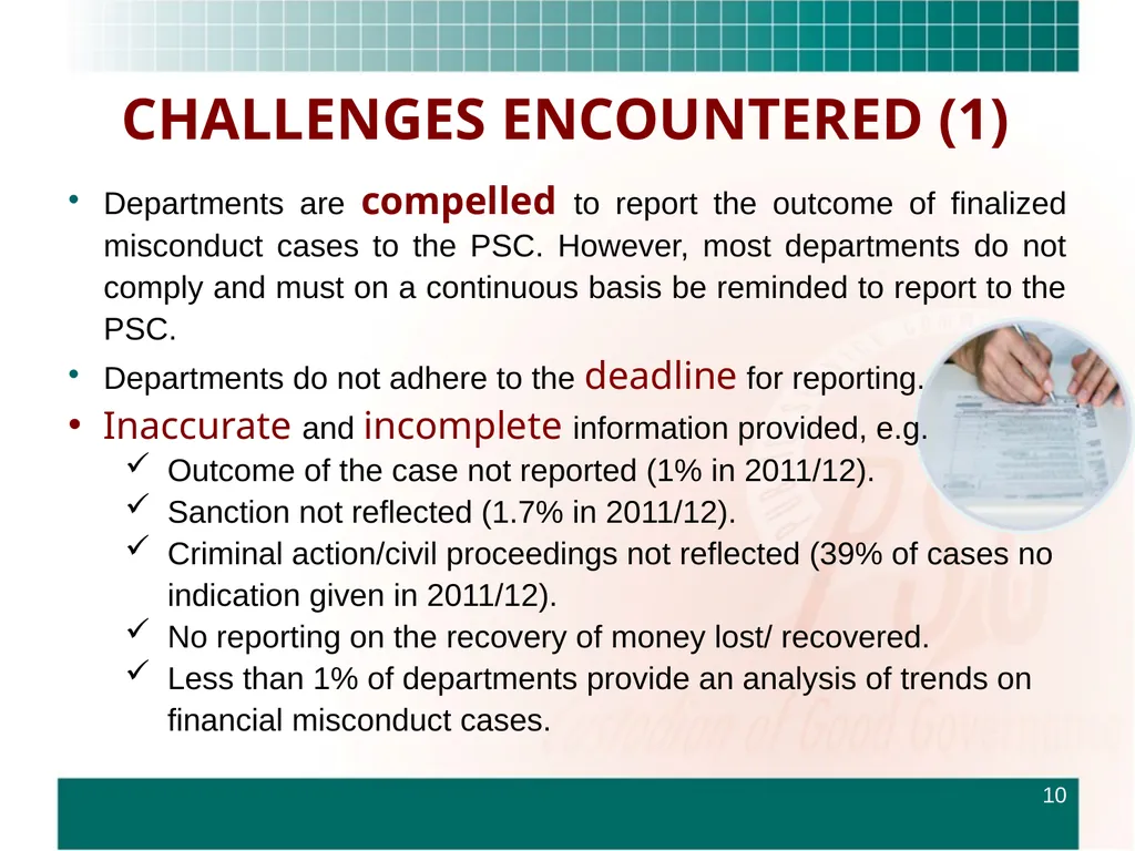 ROUNDTABLE ON FINANCIAL MISCONDUCT THEME: “What - slide 10 of 18