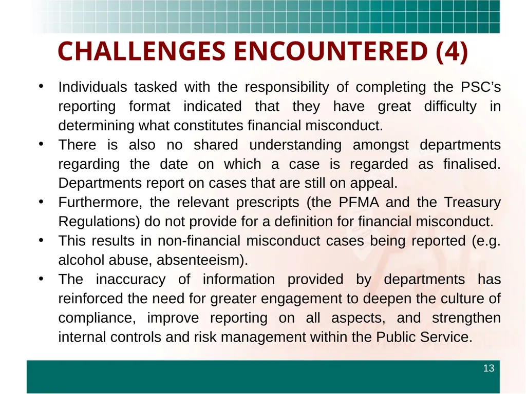 ROUNDTABLE ON FINANCIAL MISCONDUCT THEME: “What - slide 13 of 18