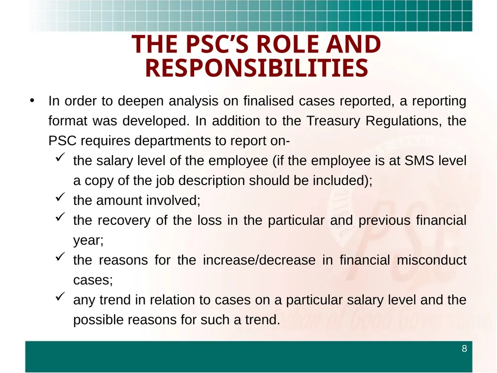ROUNDTABLE ON FINANCIAL MISCONDUCT THEME: “What - slide 8 of 18