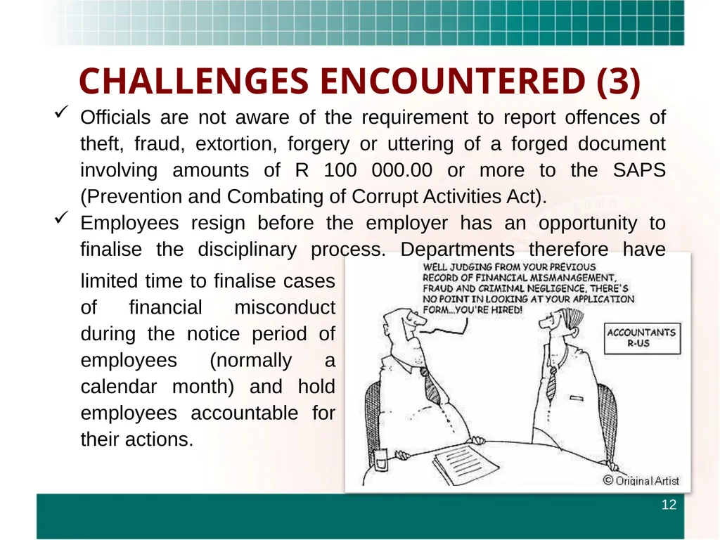 ROUNDTABLE ON FINANCIAL MISCONDUCT THEME: “What - slide 12 of 18
