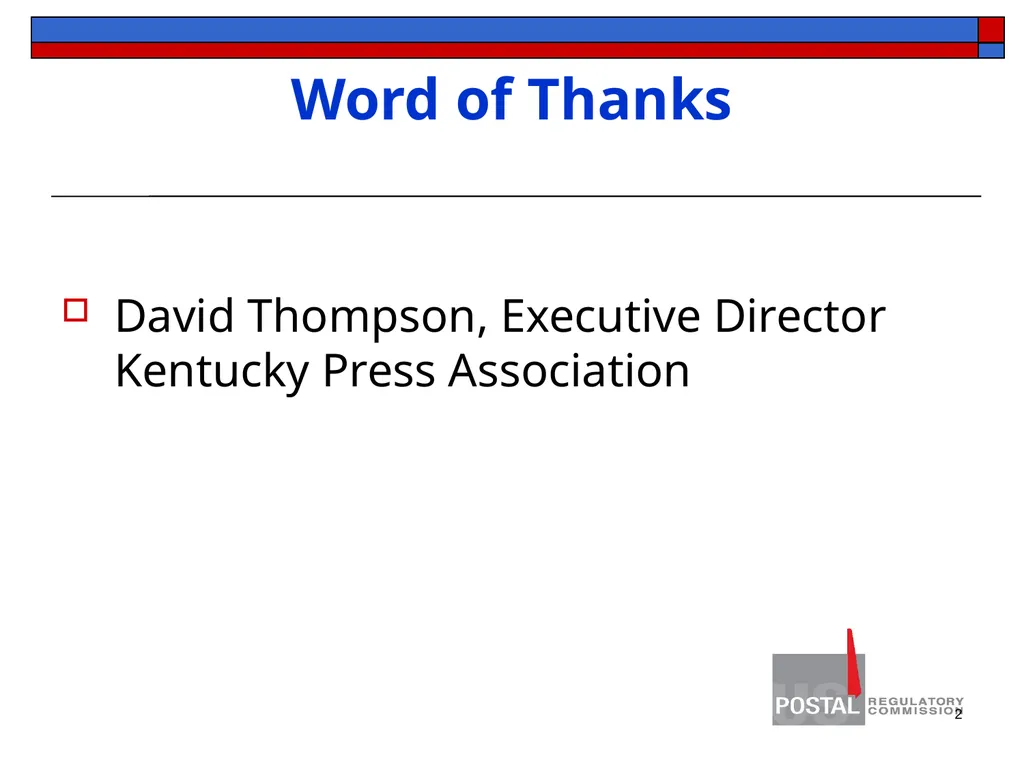 1 KENTUCKY PRESS ASSOCIATION Postal Regulatory - slide 2 of 26