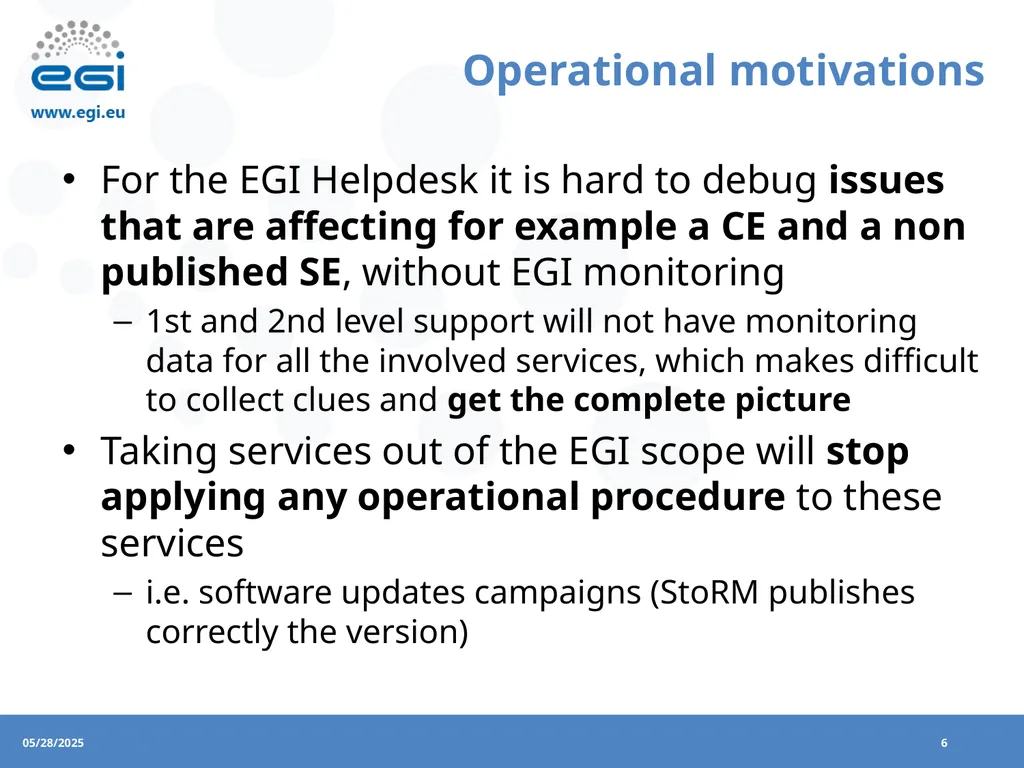 EGI Operations EGI Feedback on removing the - slide 6 of 9
