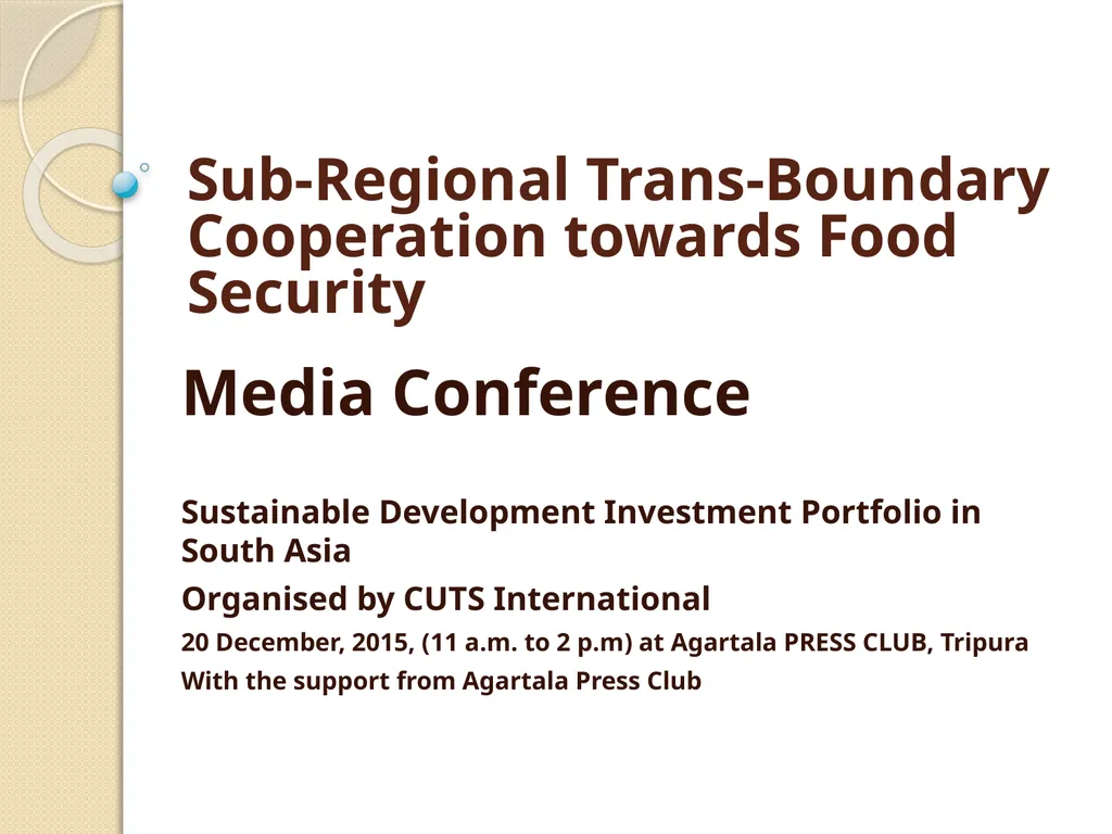 Sub-Regional Trans-Boundary Cooperation towards - slide 1 of 15