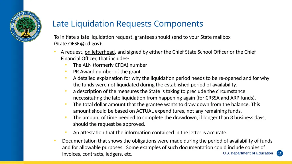 WEBINAR Late Liquidation Requests and Grant - slide 12 of 19