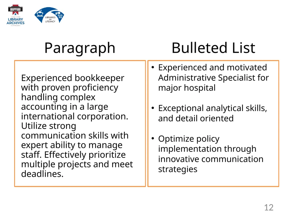 7.2 Resume Writing 1 Create, format, and - slide 12 of 24
