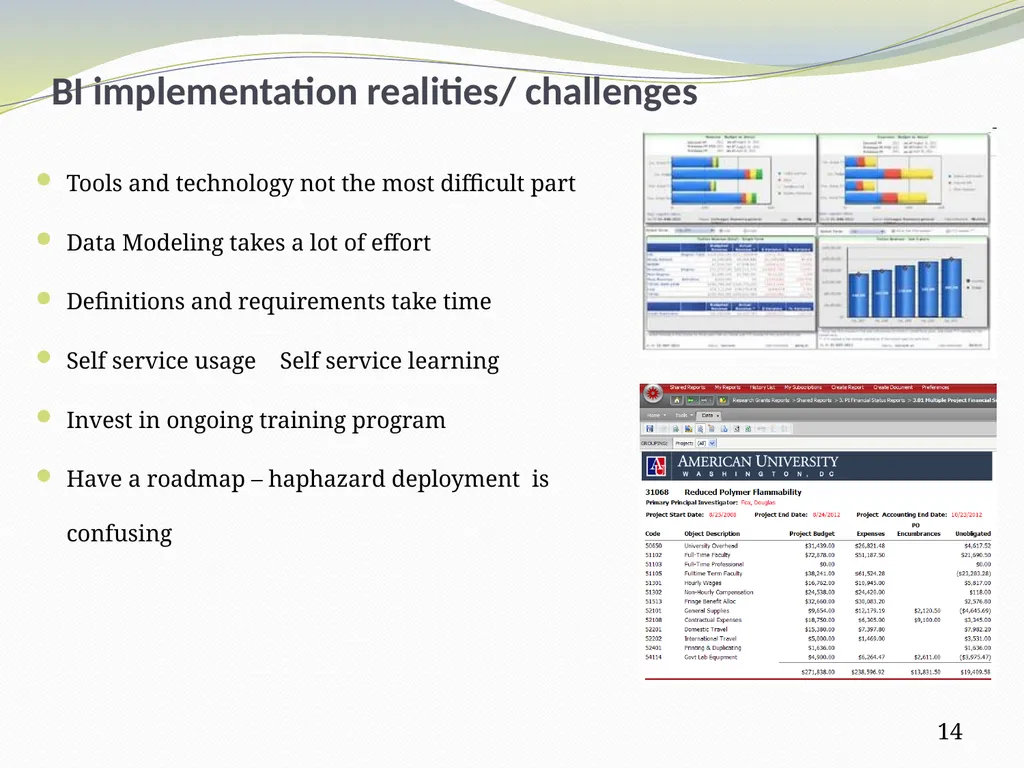 From Data Warehouse to Business Intelligence – - slide 14 of 20