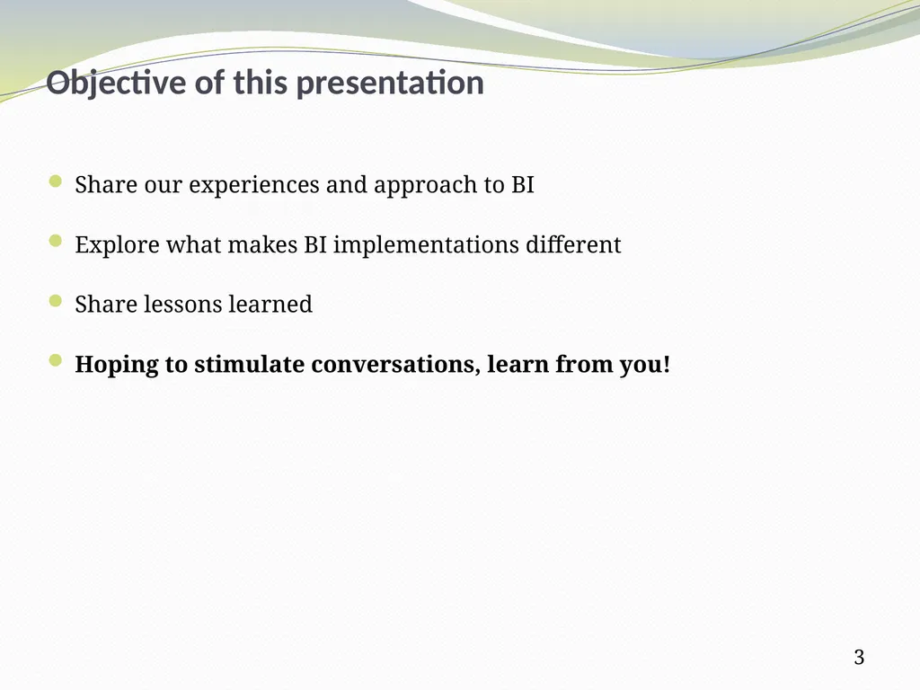 From Data Warehouse to Business Intelligence – - slide 3 of 20