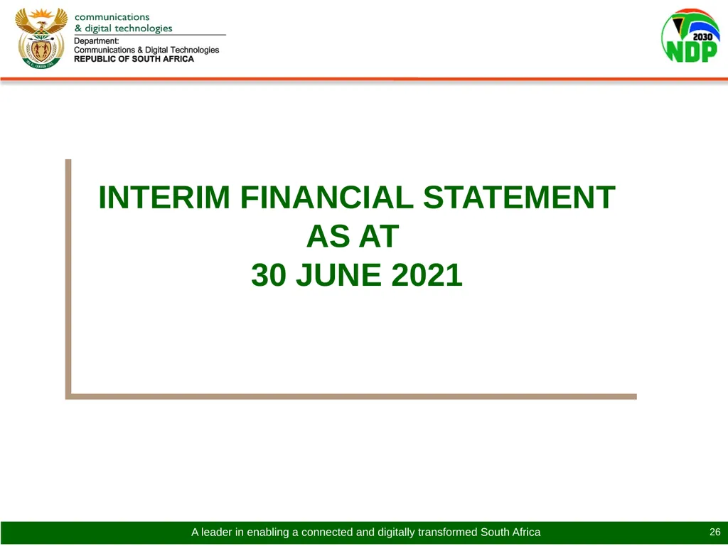 PRESENTATION TO THE PORTFOLIO COMMITTEE ON - slide 26 of 31