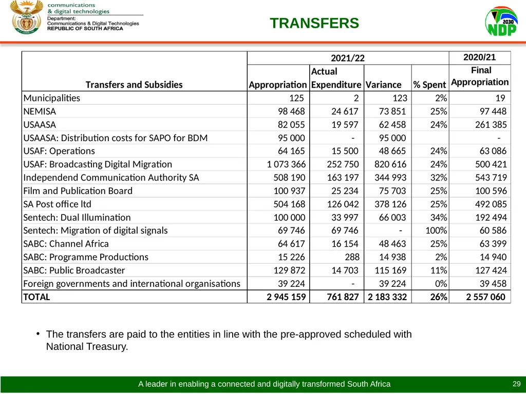 PRESENTATION TO THE PORTFOLIO COMMITTEE ON - slide 29 of 31