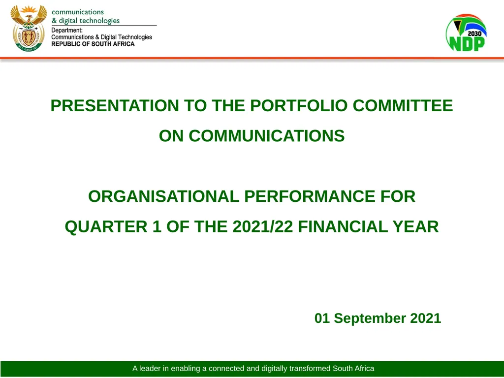 PRESENTATION TO THE PORTFOLIO COMMITTEE ON