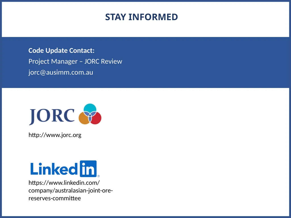 JORC 2012 Code Review Progress Update AUSTRALASIAN - slide 23 of 23