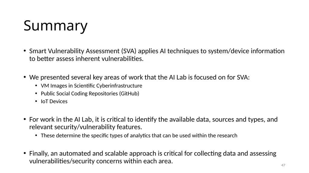 Smart Vulnerability Assessment for OS/VM, GitHub, - slide 47 of 48