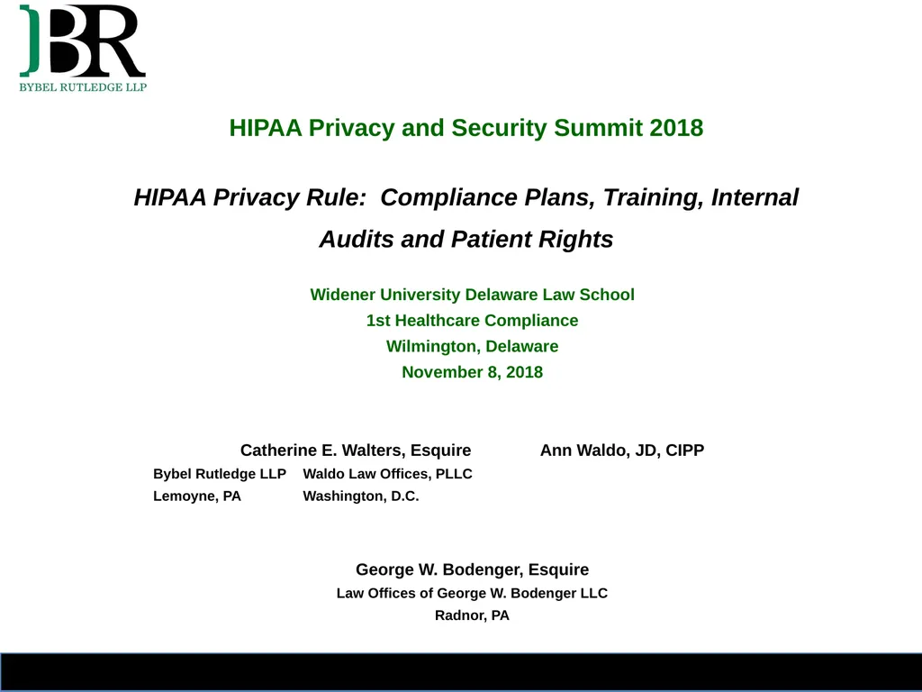 HIPAA Privacy and Security Summit 2018 HIPAA - slide 1 of 30