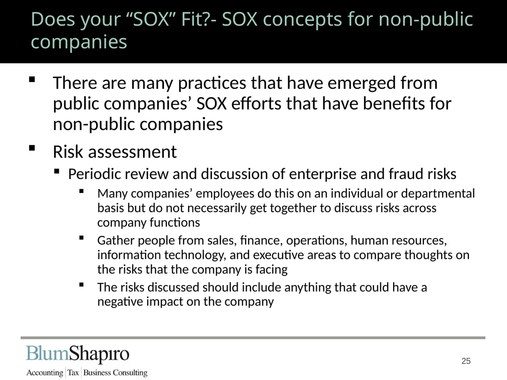 Does your “SOX” Fit? Jonathan Fink, CPA, Partner 1 - slide 25 of 34