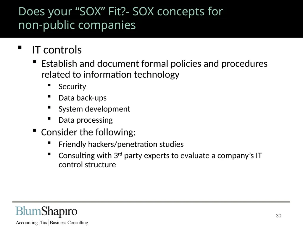 Does your “SOX” Fit? Jonathan Fink, CPA, Partner 1 - slide 30 of 34