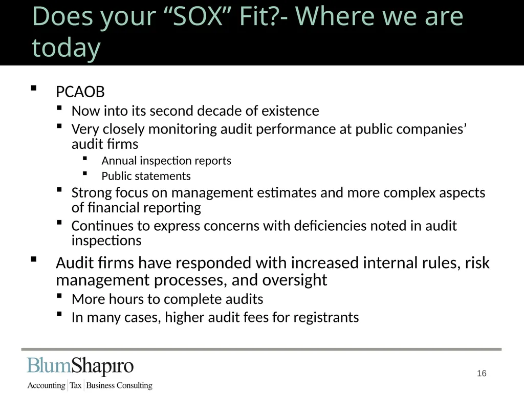 Does your “SOX” Fit? Jonathan Fink, CPA, Partner 1 - slide 16 of 34