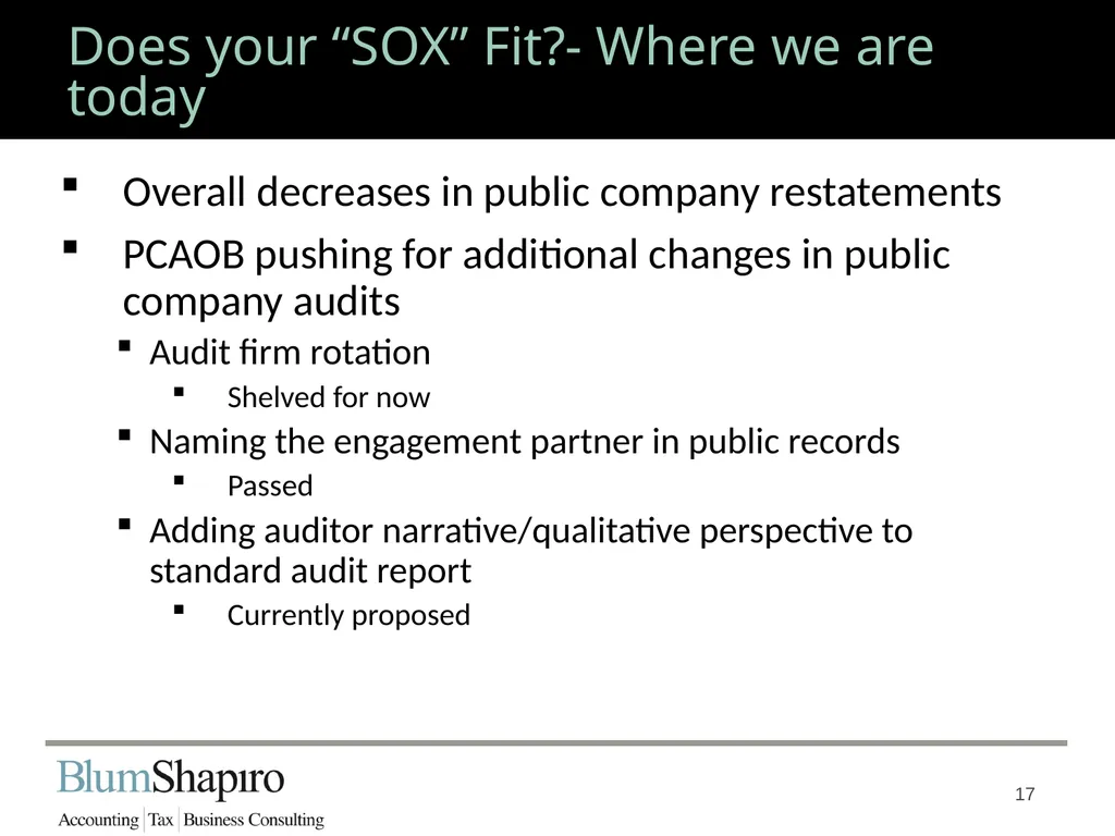 Does your “SOX” Fit? Jonathan Fink, CPA, Partner 1 - slide 17 of 34