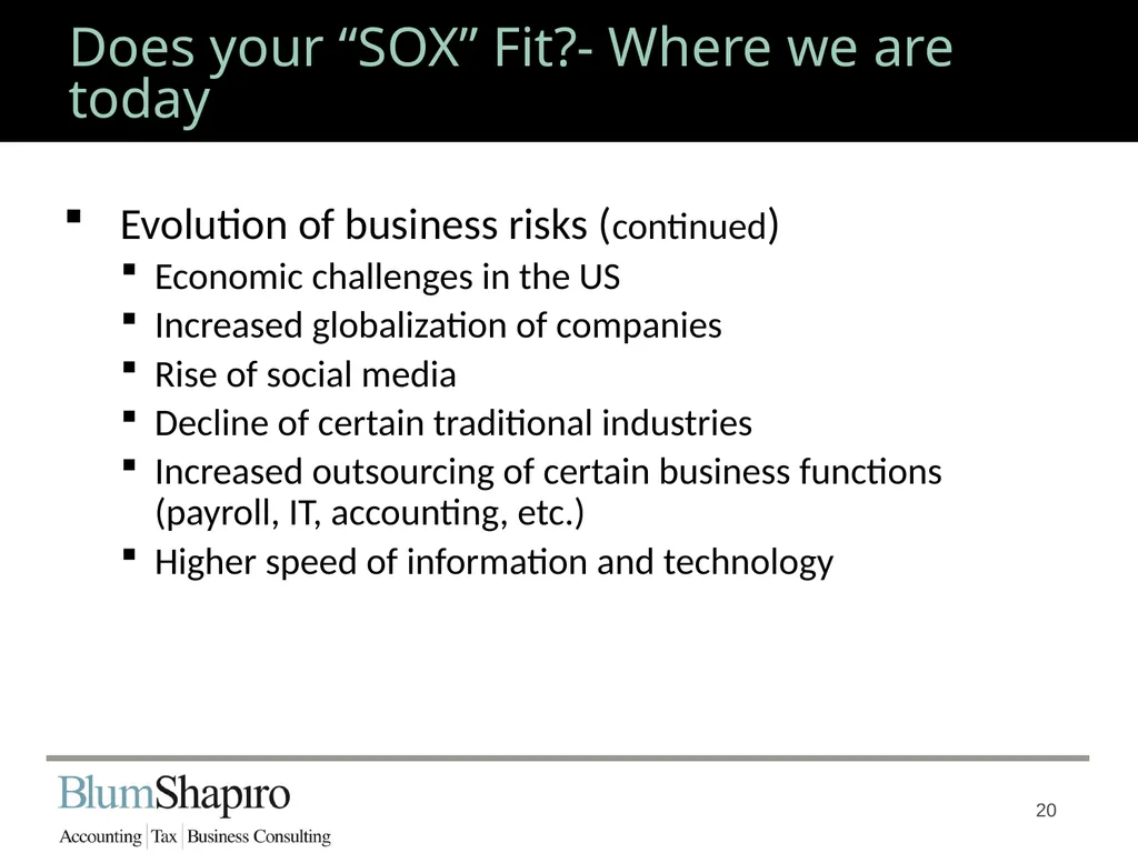 Does your “SOX” Fit? Jonathan Fink, CPA, Partner 1 - slide 20 of 34