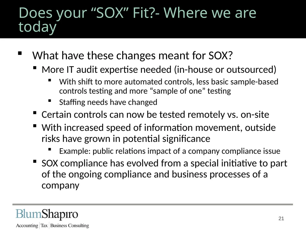Does your “SOX” Fit? Jonathan Fink, CPA, Partner 1 - slide 21 of 34