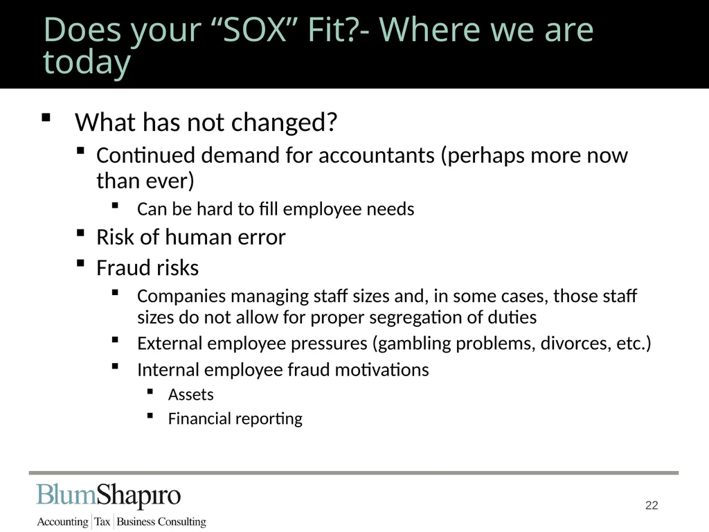 Does your “SOX” Fit? Jonathan Fink, CPA, Partner 1 - slide 22 of 34