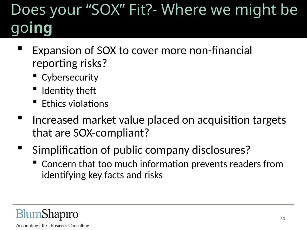 Does your “SOX” Fit? Jonathan Fink, CPA, Partner 1 - slide 24 of 34