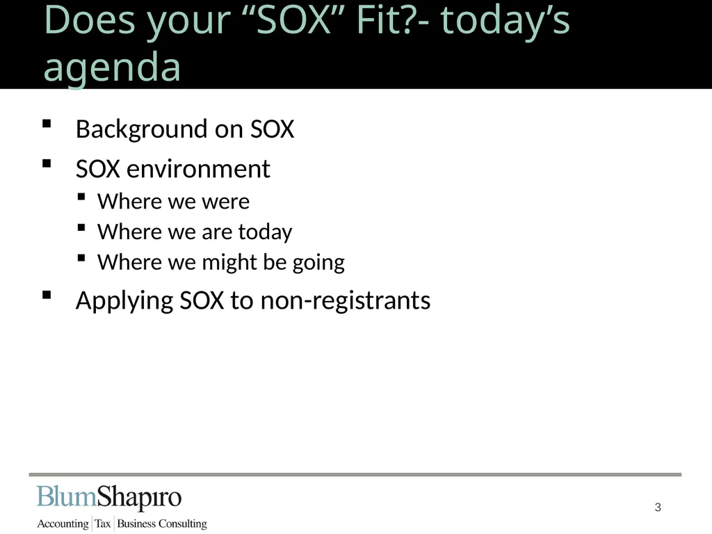Does your “SOX” Fit? Jonathan Fink, CPA, Partner 1 - slide 3 of 34