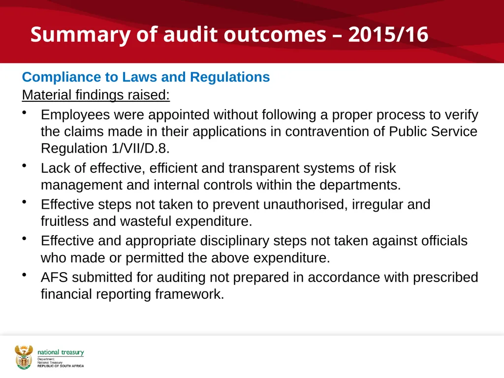 2015/16 POST AUDIT DEBRIEF CFO Forum: National - slide 10 of 16