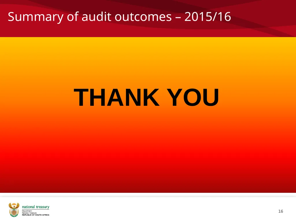 2015/16 POST AUDIT DEBRIEF CFO Forum: National - slide 16 of 16