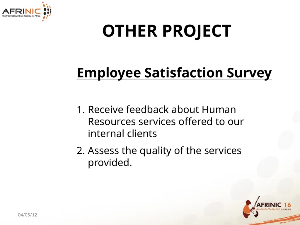 AFRINIC HUMAN RESOURCES PRESENTATION Table of - slide 35 of 36
