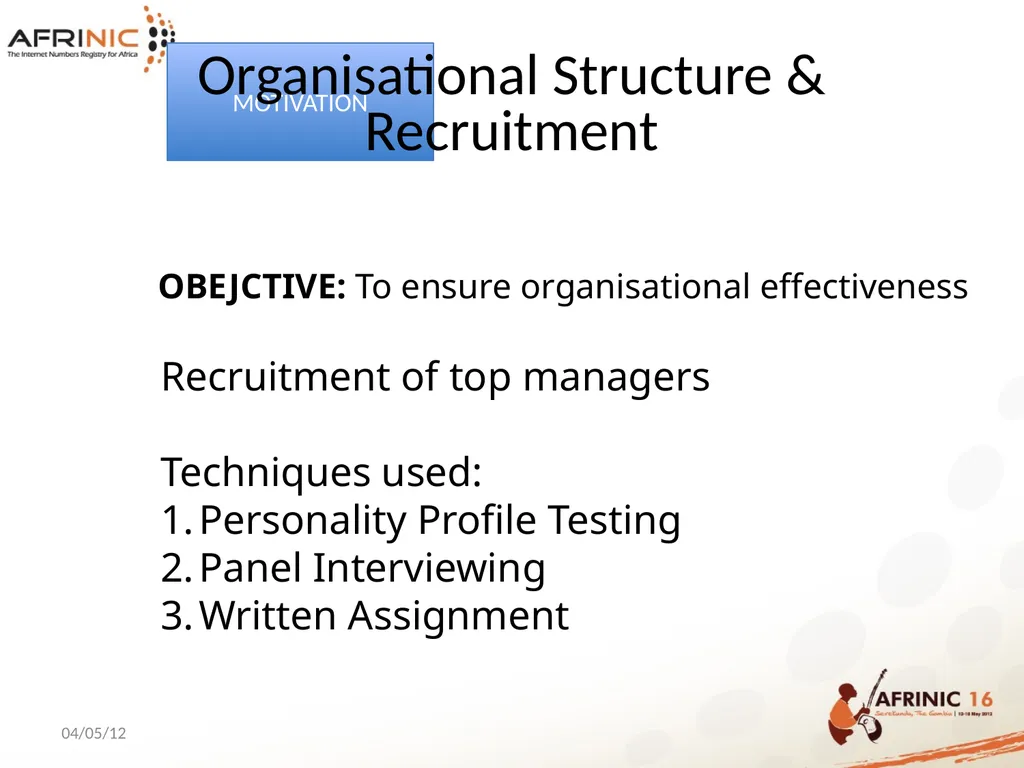AFRINIC HUMAN RESOURCES PRESENTATION Table of - slide 7 of 36