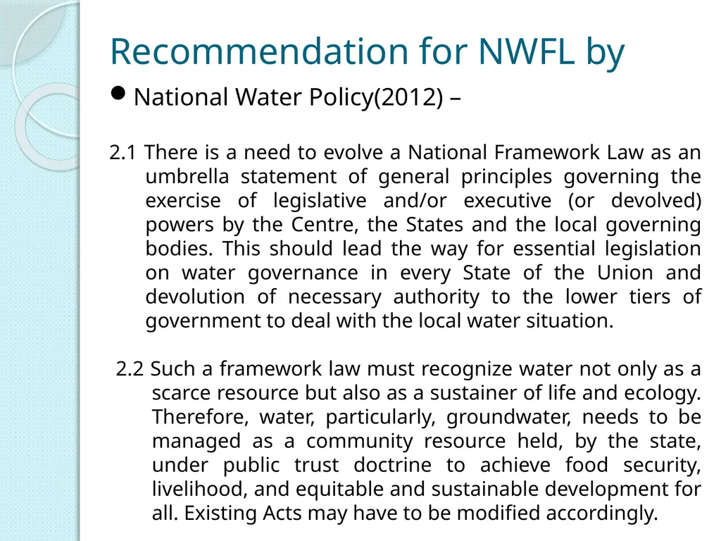 NATIONAL WATER FRAMEWORK LAW By Dr. B. Rajender, - slide 9 of 18