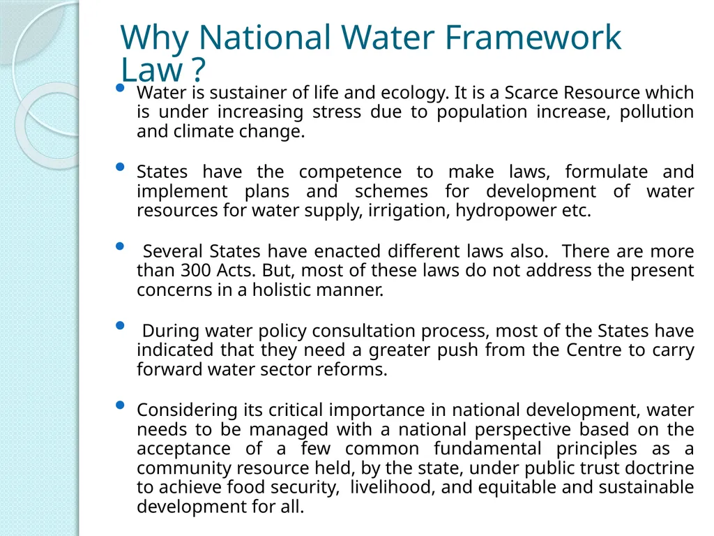 NATIONAL WATER FRAMEWORK LAW By Dr. B. Rajender, - slide 2 of 18