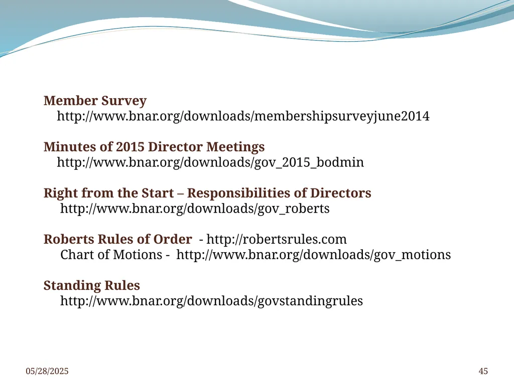 2016 BNAR Officer and Director Workshop Contents - slide 45 of 52