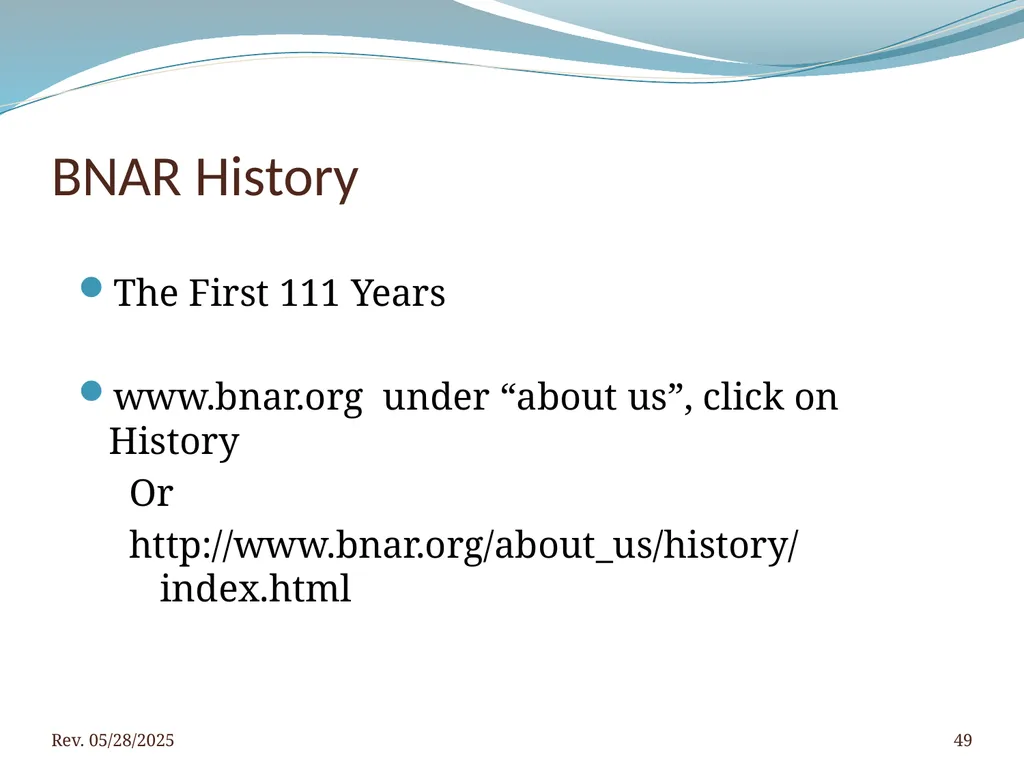 2016 BNAR Officer and Director Workshop Contents - slide 49 of 52