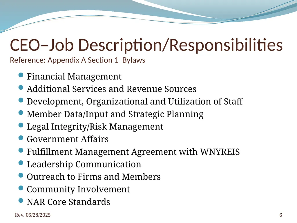 2016 BNAR Officer and Director Workshop Contents - slide 6 of 52
