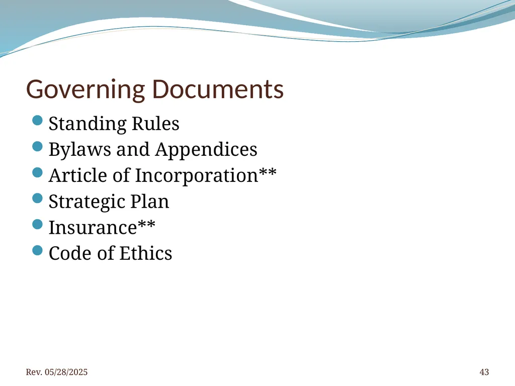2016 BNAR Officer and Director Workshop Contents - slide 43 of 52