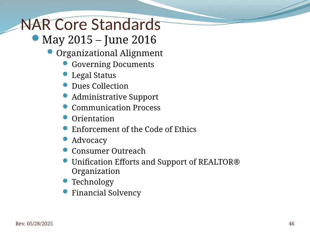 2016 BNAR Officer and Director Workshop Contents - slide 46 of 52