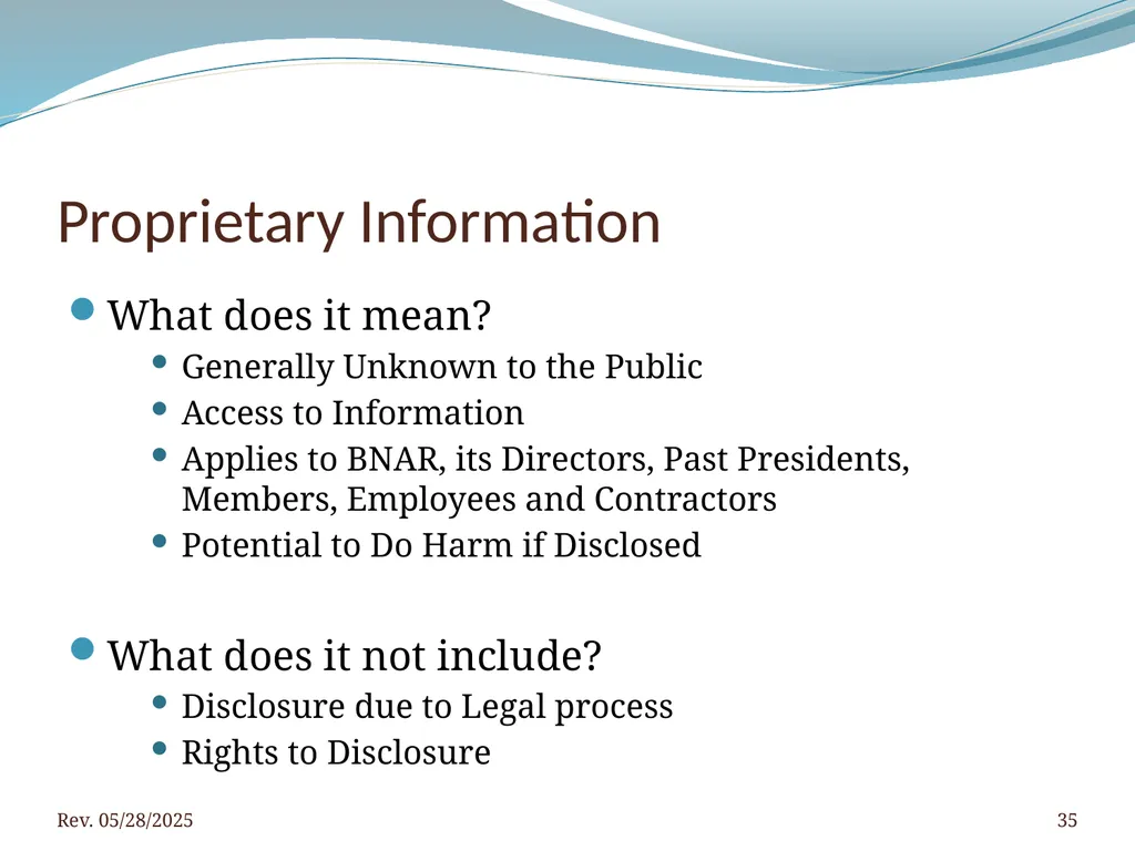 2016 BNAR Officer and Director Workshop Contents - slide 35 of 52