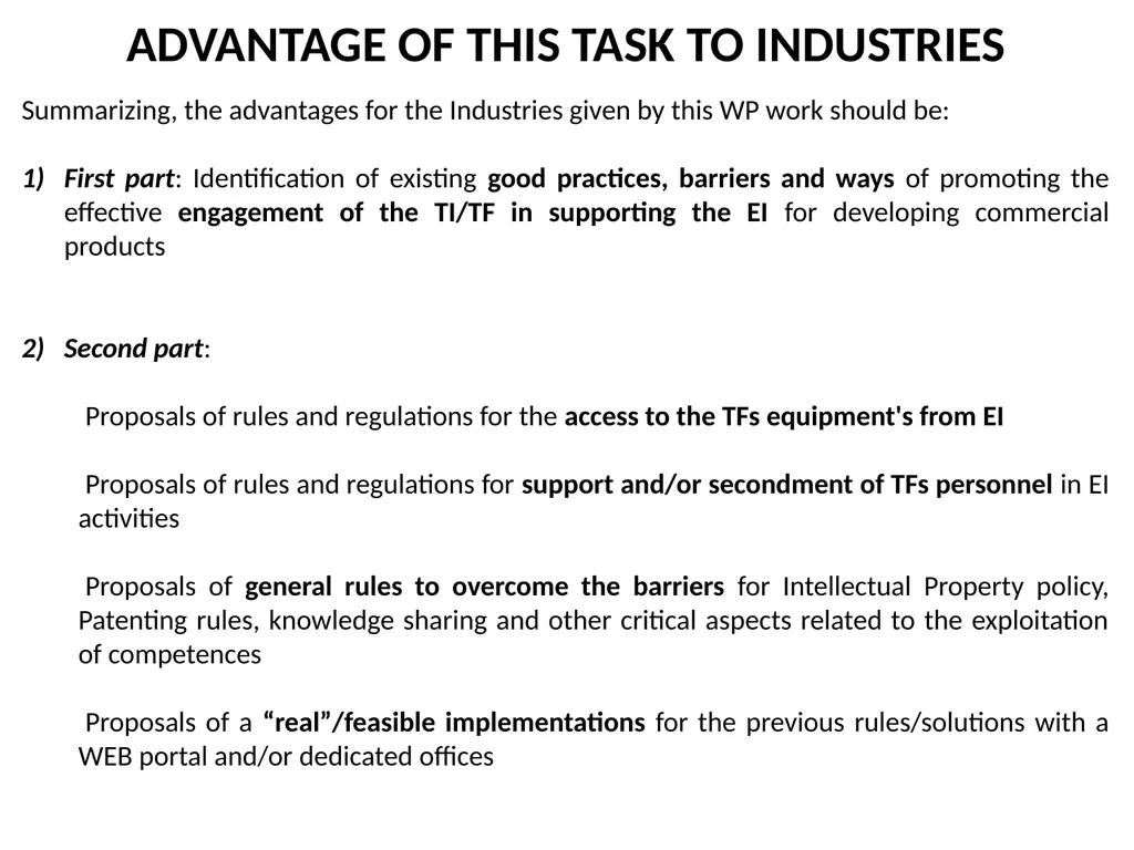 WP 4.3: OBJECTIVES, PROPOSALS AND TOPICS TO BE - slide 6 of 19