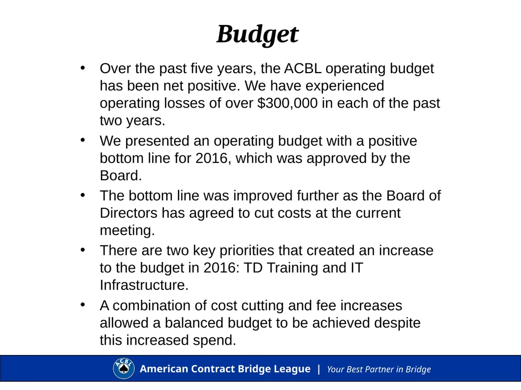 Presentation to the ACBL Board of Governors 2016 - slide 12 of 13