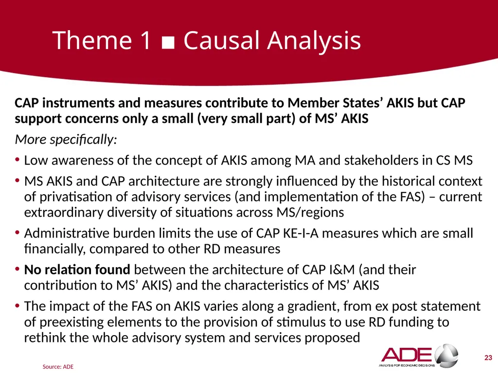 Evaluation support study on the CAP’s impact on - slide 23 of 44