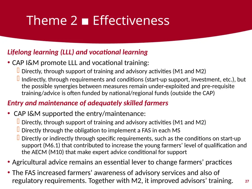 Evaluation support study on the CAP’s impact on - slide 27 of 44