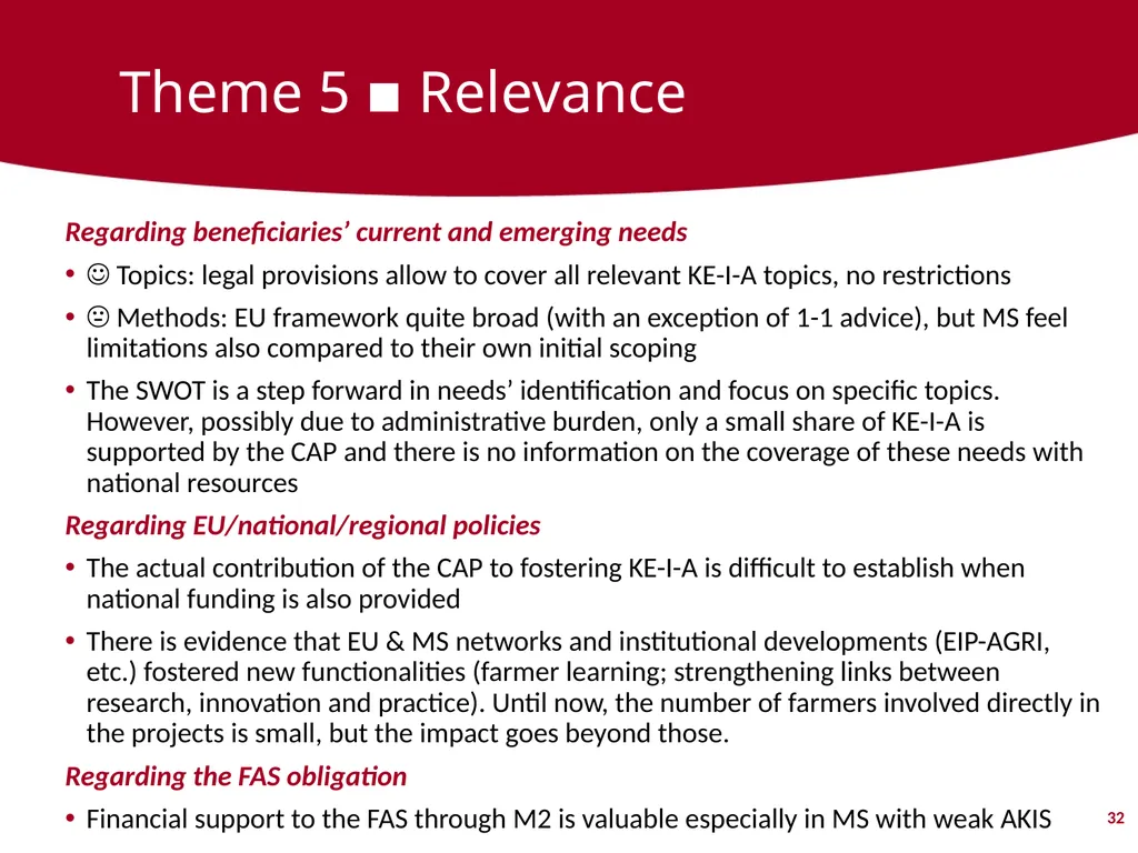 Evaluation support study on the CAP’s impact on - slide 32 of 44