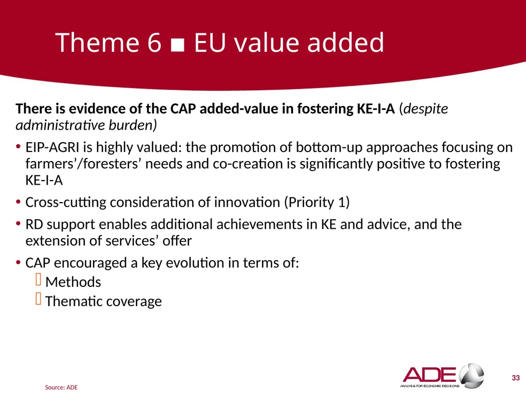 Evaluation support study on the CAP’s impact on - slide 33 of 44