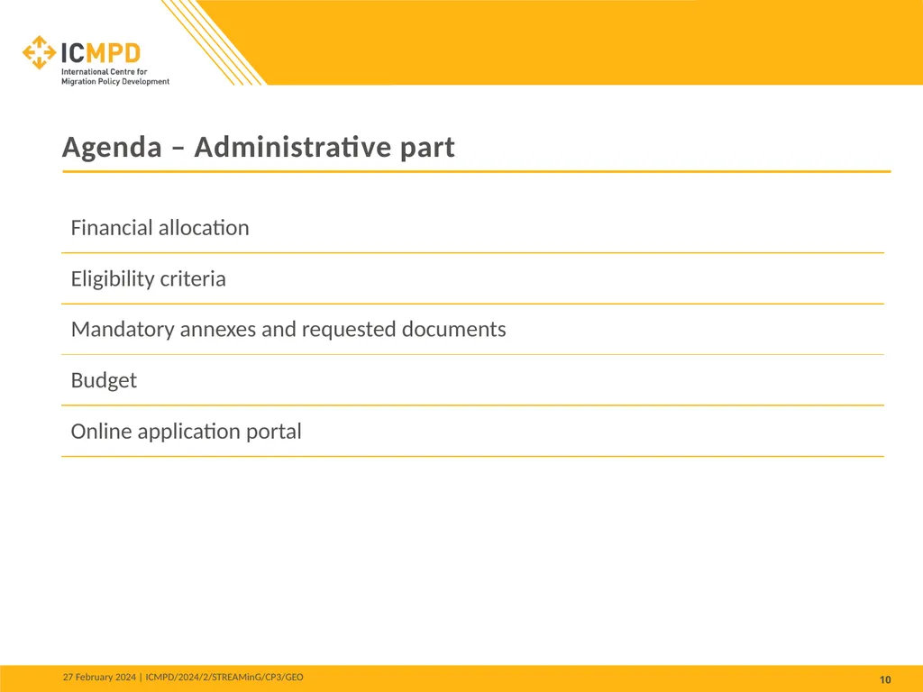 STREAMinG Phase II - Call for Proposals 1. - slide 10 of 34