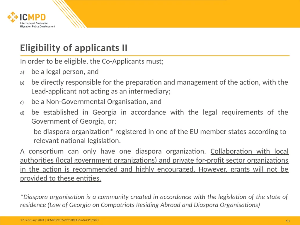 STREAMinG Phase II - Call for Proposals 1. - slide 13 of 34