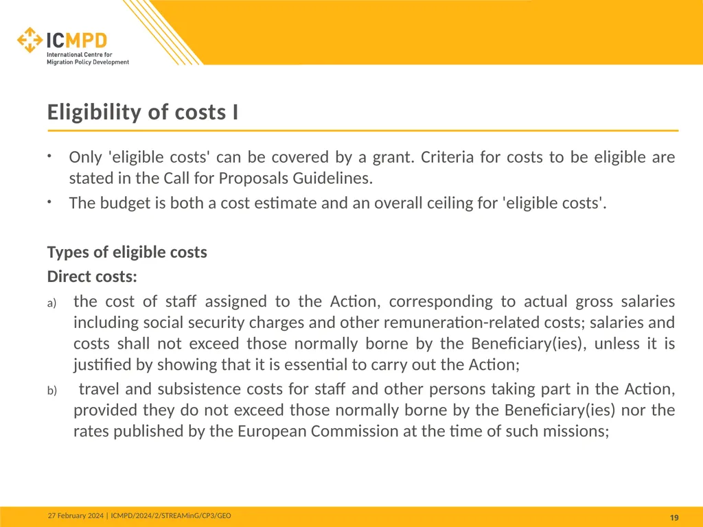 STREAMinG Phase II - Call for Proposals 1. - slide 19 of 34