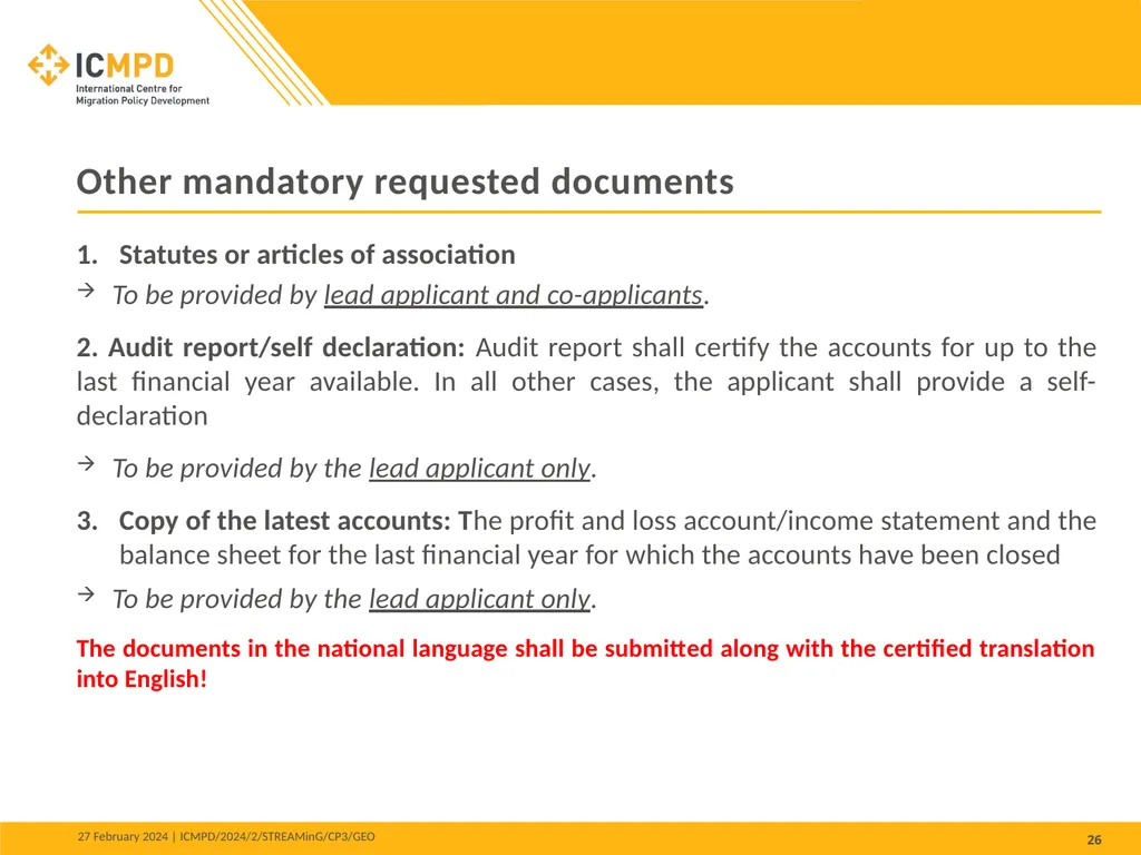 STREAMinG Phase II - Call for Proposals 1. - slide 26 of 34